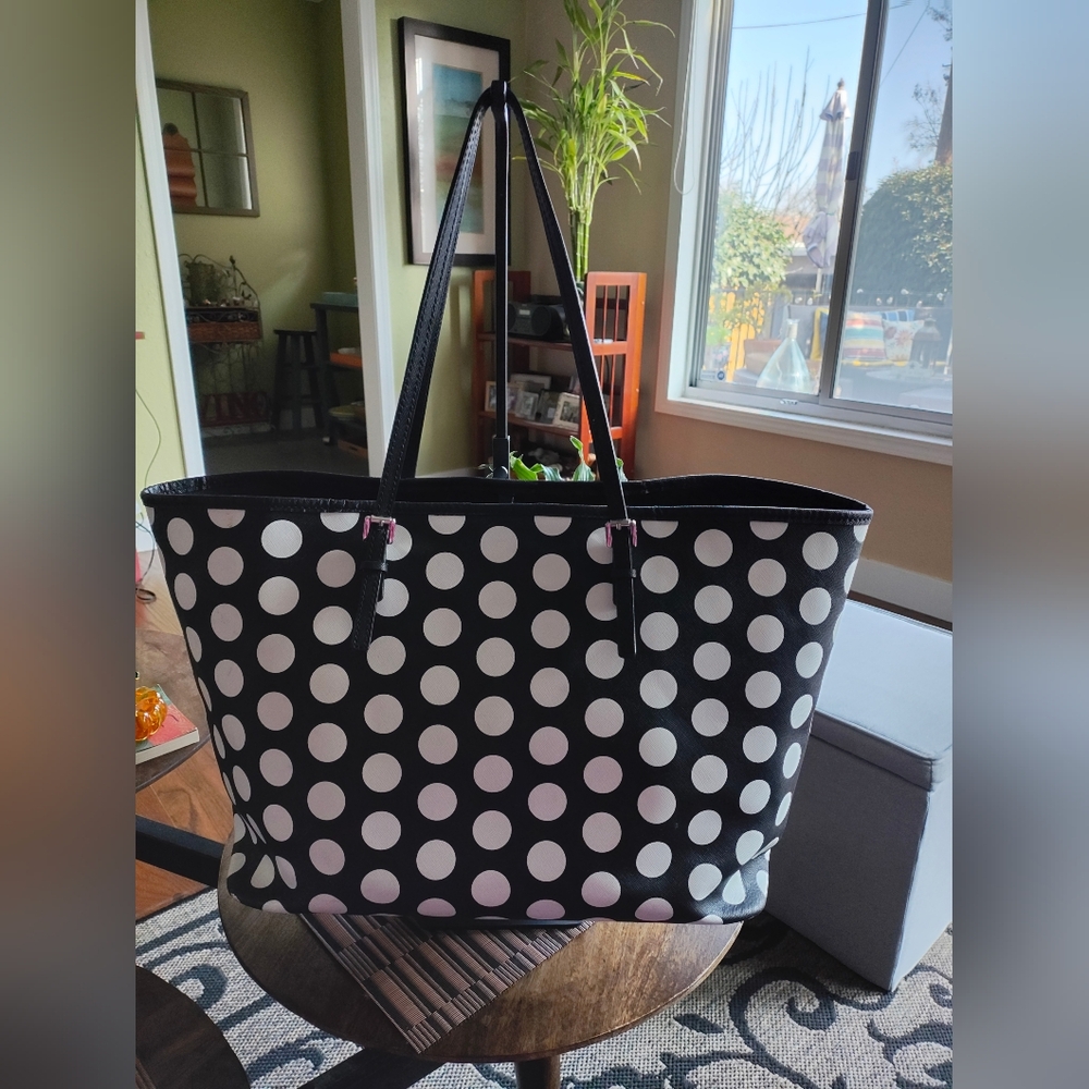 Michael Kors Large Black and White Polka Dot Tote Bag - Picture 3 of 6